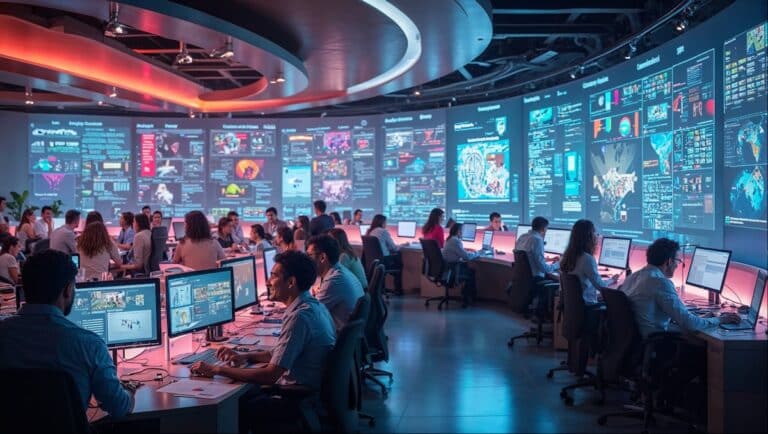 חדר בקרה עם מסכים – תמונה למדריך חסימת USB באמצעות GPO